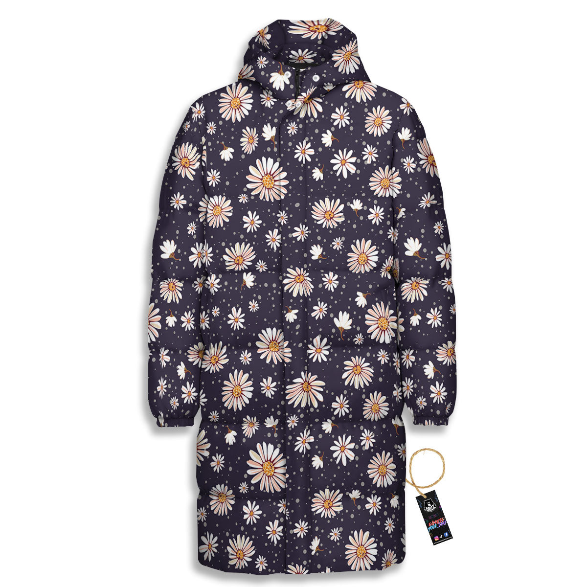 Daisy Flower Polka Dot Print Pattern Long Down Jacket-grizzshop