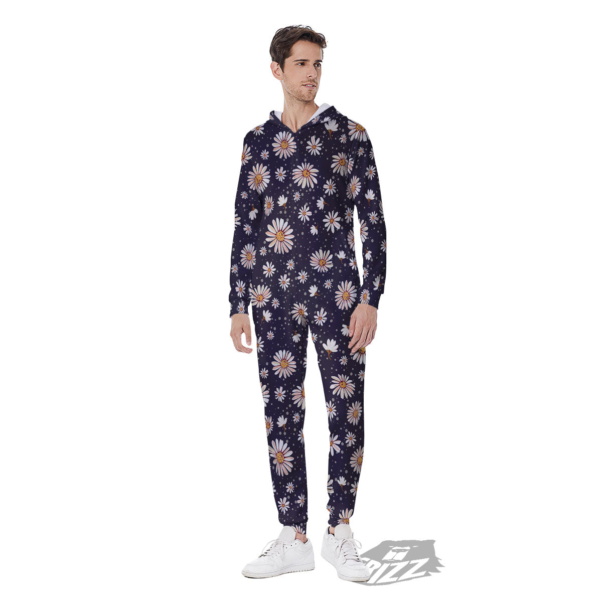 Daisy Flower Polka Dot Print Pattern Men's Jumpsuit-grizzshop