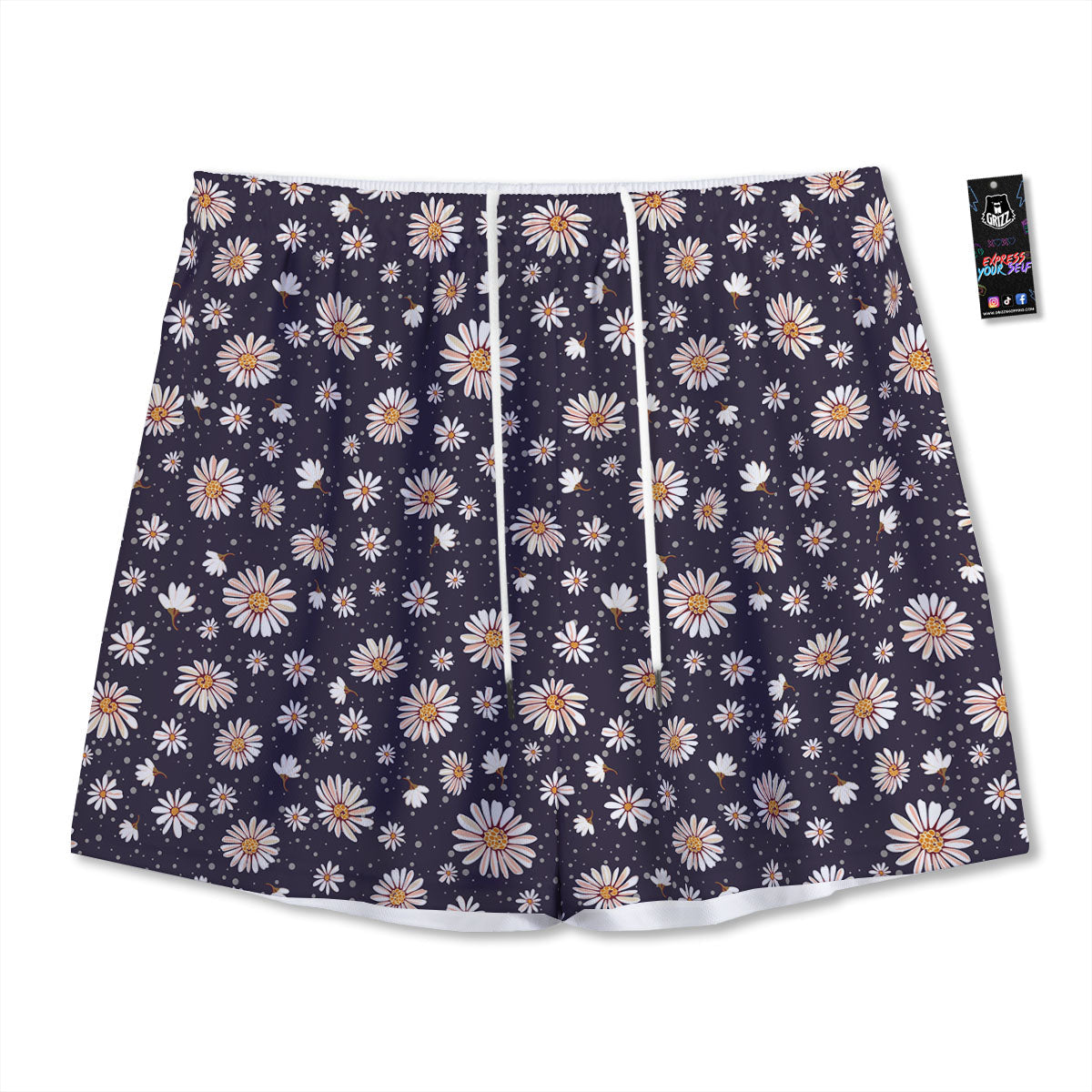 Daisy Flower Polka Dot Print Pattern Mesh Shorts