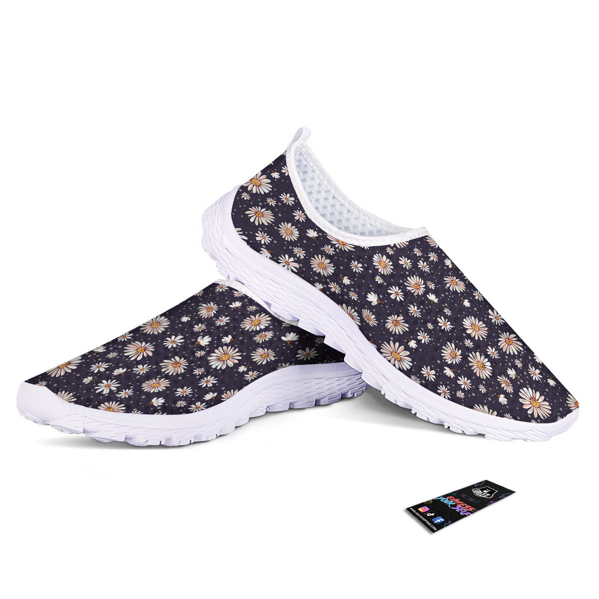 Daisy Flower Polka Dot Print Pattern Nurse Shoes-grizzshop