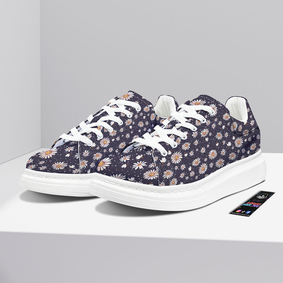 Daisy Flower Polka Dot Print Pattern Platform Shoes-grizzshop