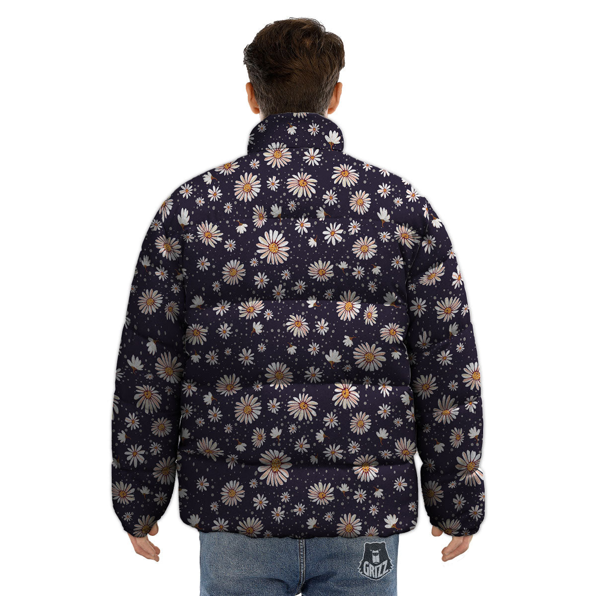 Daisy Flower Polka Dot Print Pattern Puffer Jacket-grizzshop