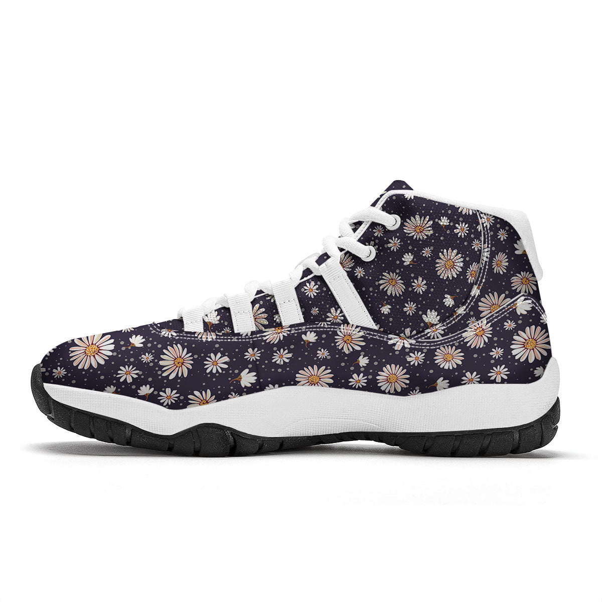 Daisy Flower Polka Dot Print Pattern White Bball Shoes-grizzshop