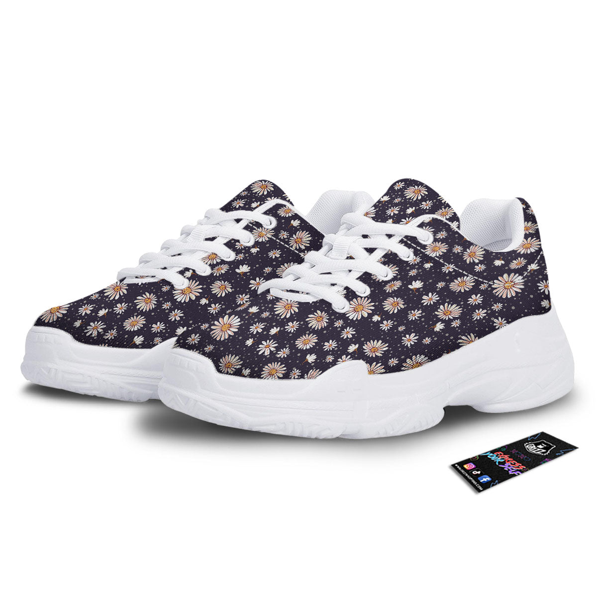 Daisy Flower Polka Dot Print Pattern White Chunky Shoes-grizzshop