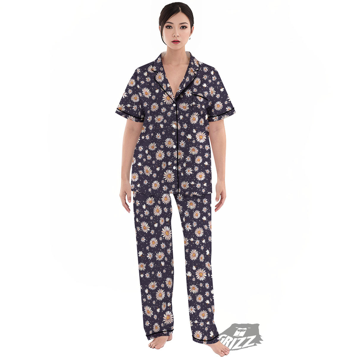Daisy Flower Polka Dot Print Pattern Women's Pajamas Set-grizzshop