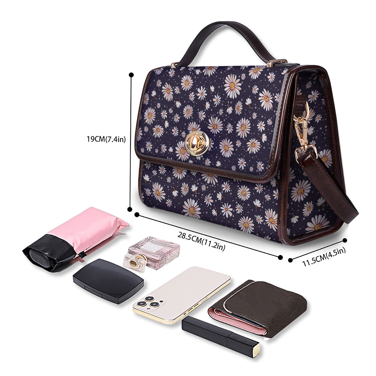 Daisy Flower Polka Dot Print Pattern Women's Satchel Bag-grizzshop