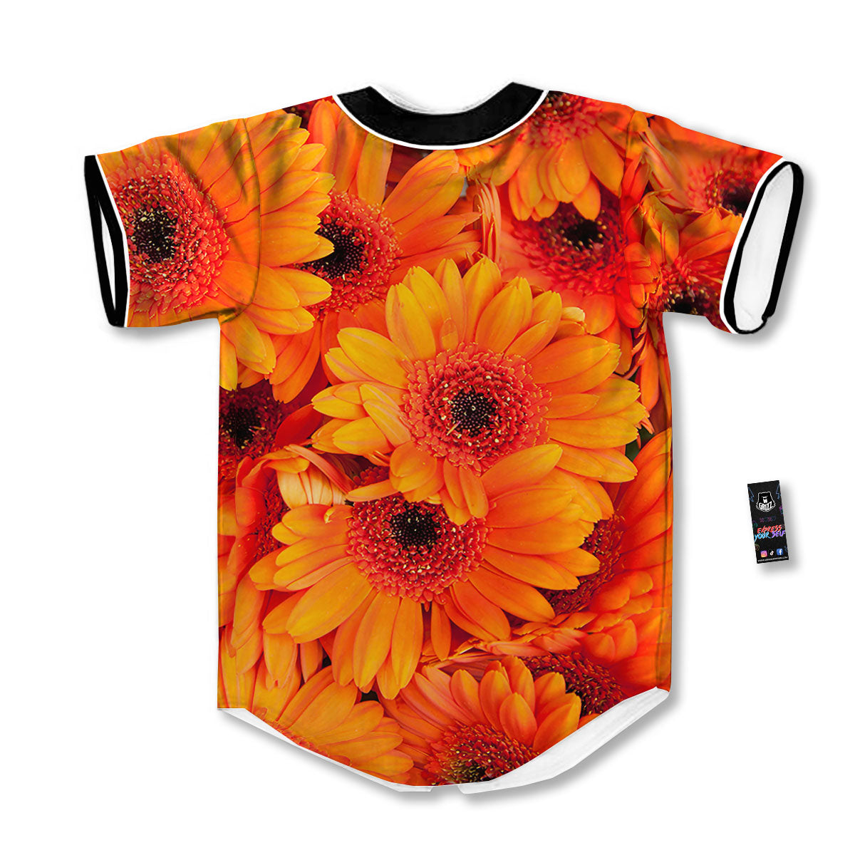 Daisy Orange Flower Print Baseball Jersey-grizzshop