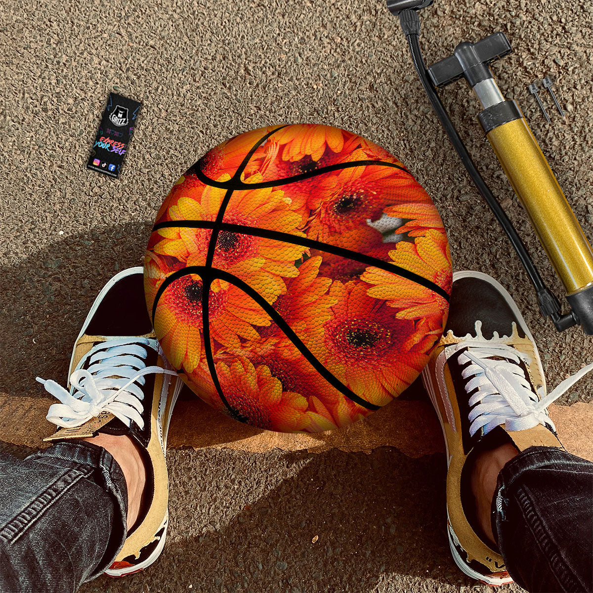 Daisy Orange Flower Print Basketball-grizzshop