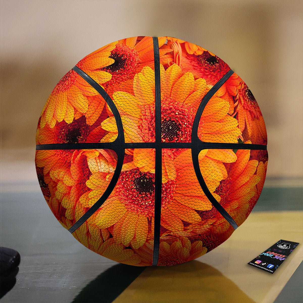 Daisy Orange Flower Print Basketball-grizzshop