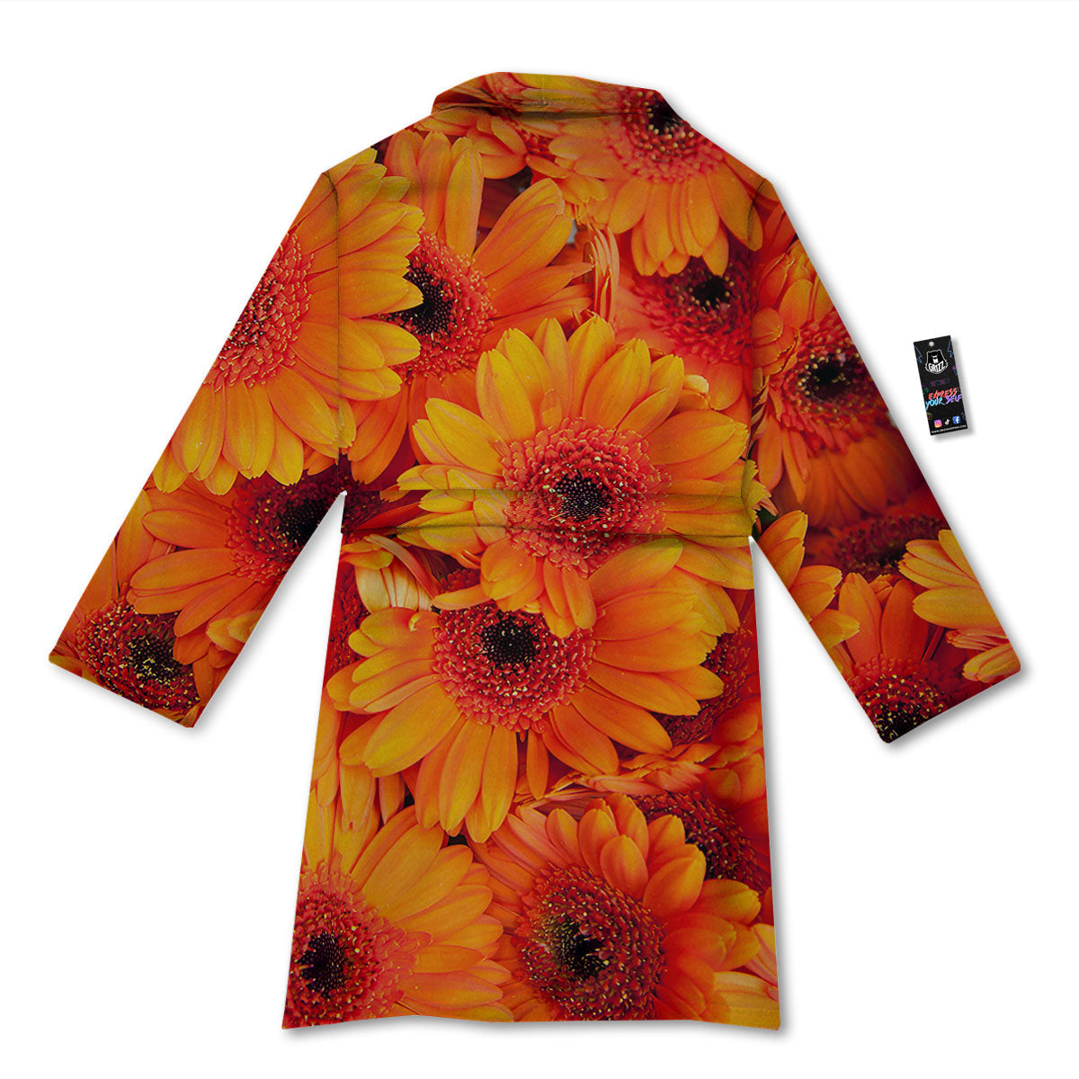Daisy Orange Flower Print Bathrobe-grizzshop