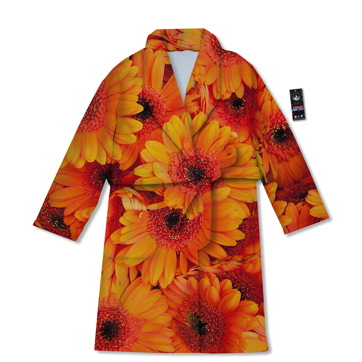 Daisy Orange Flower Print Bathrobe-grizzshop