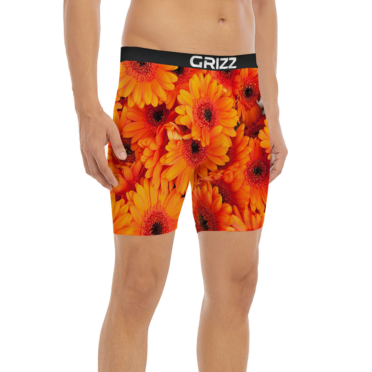 Daisy Orange Flower Print Boxer Briefs-grizzshop