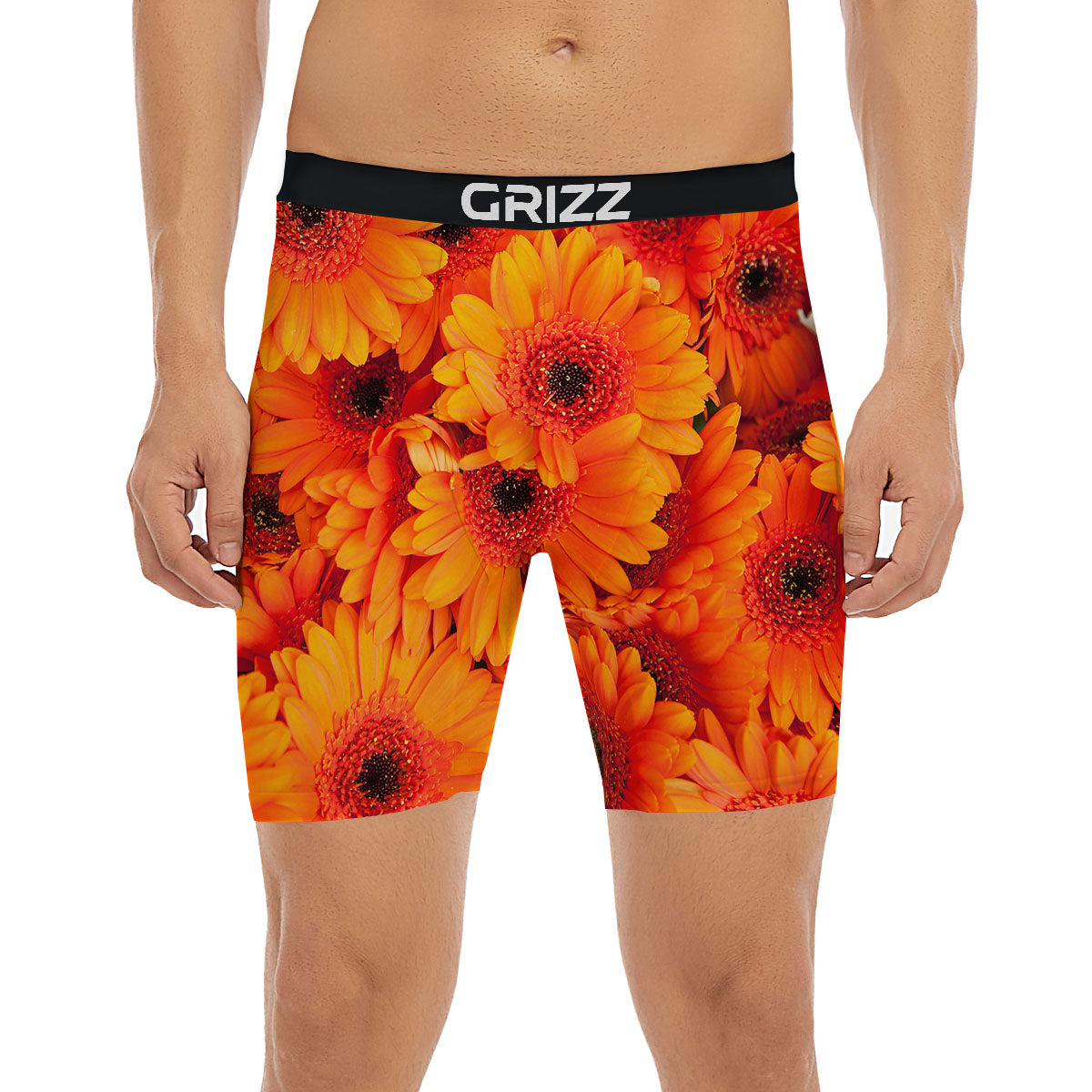 Daisy Orange Flower Print Boxer Briefs-grizzshop