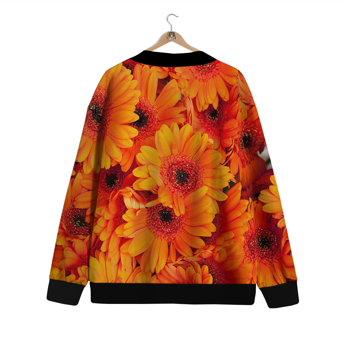 Daisy Orange Flower Print Cardigan-grizzshop