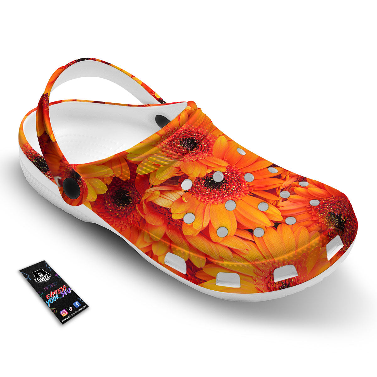 Daisy Orange Flower Print Clog-grizzshop