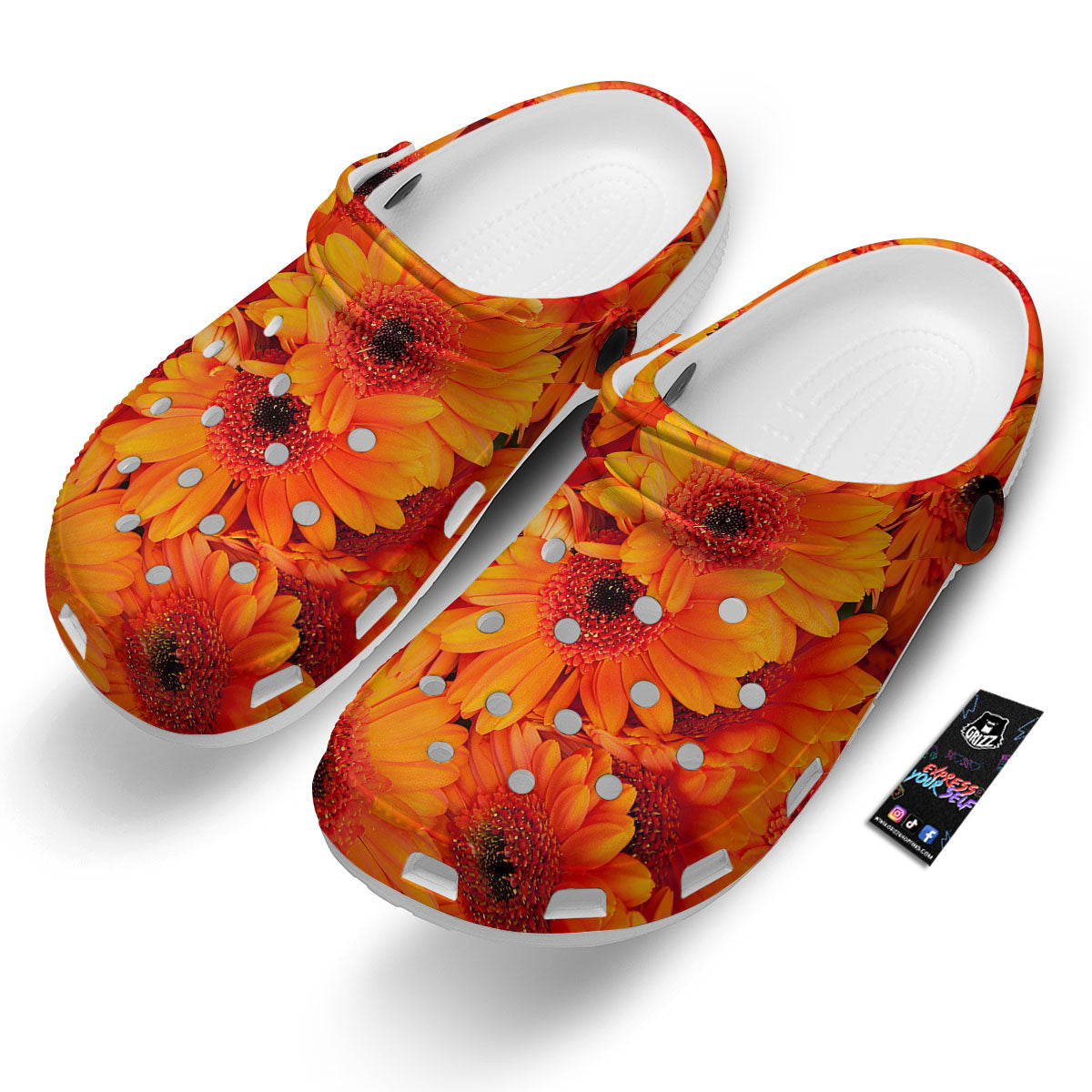 Daisy Orange Flower Print Clog-grizzshop