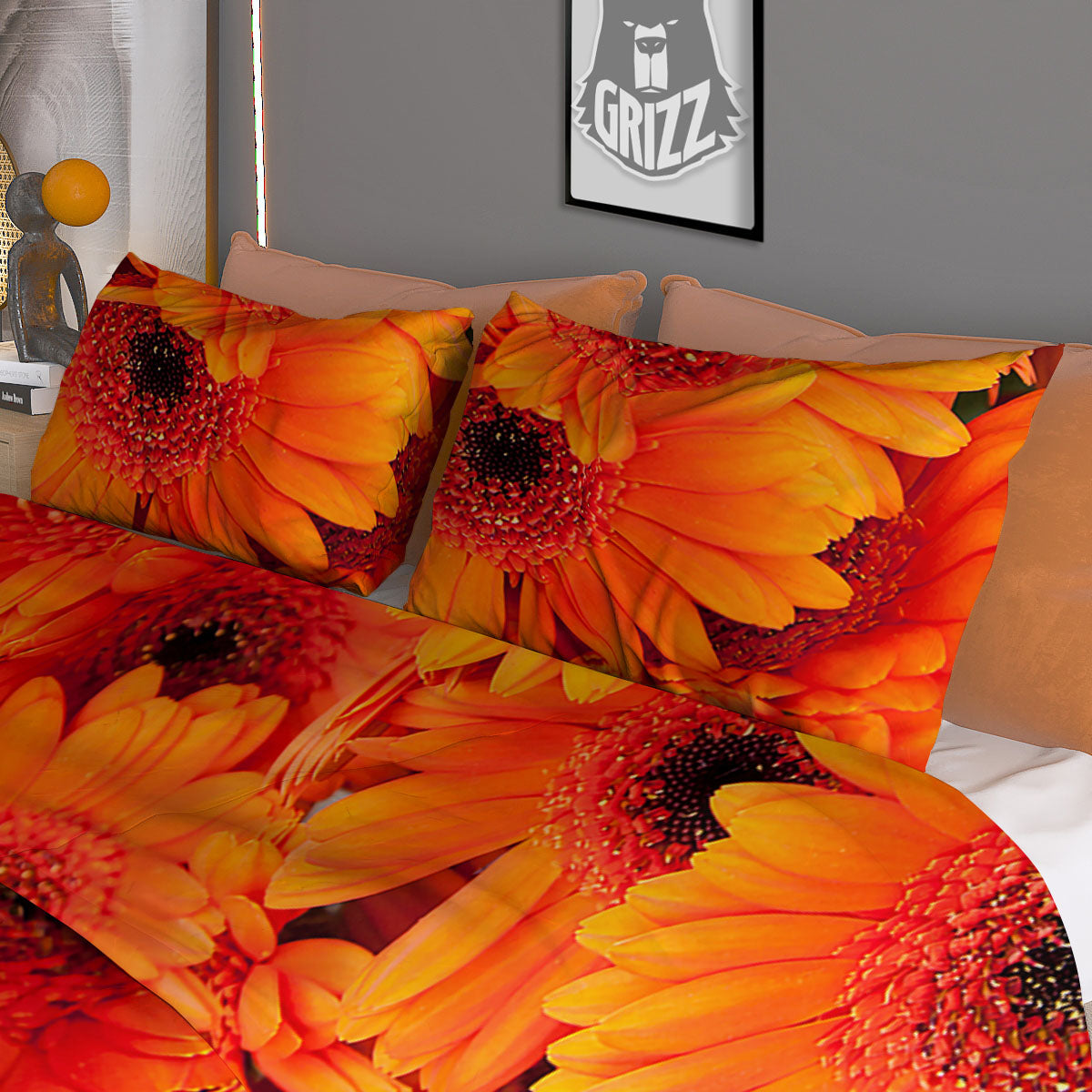 Daisy Orange Flower Print Duvet Cover Bedding Set