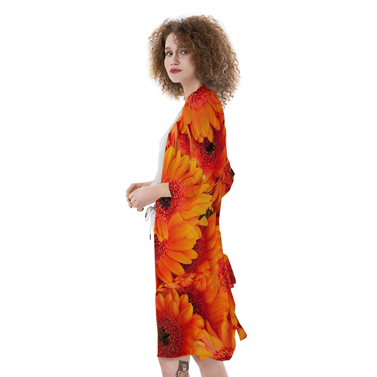 Daisy Orange Flower Print Kimono-grizzshop