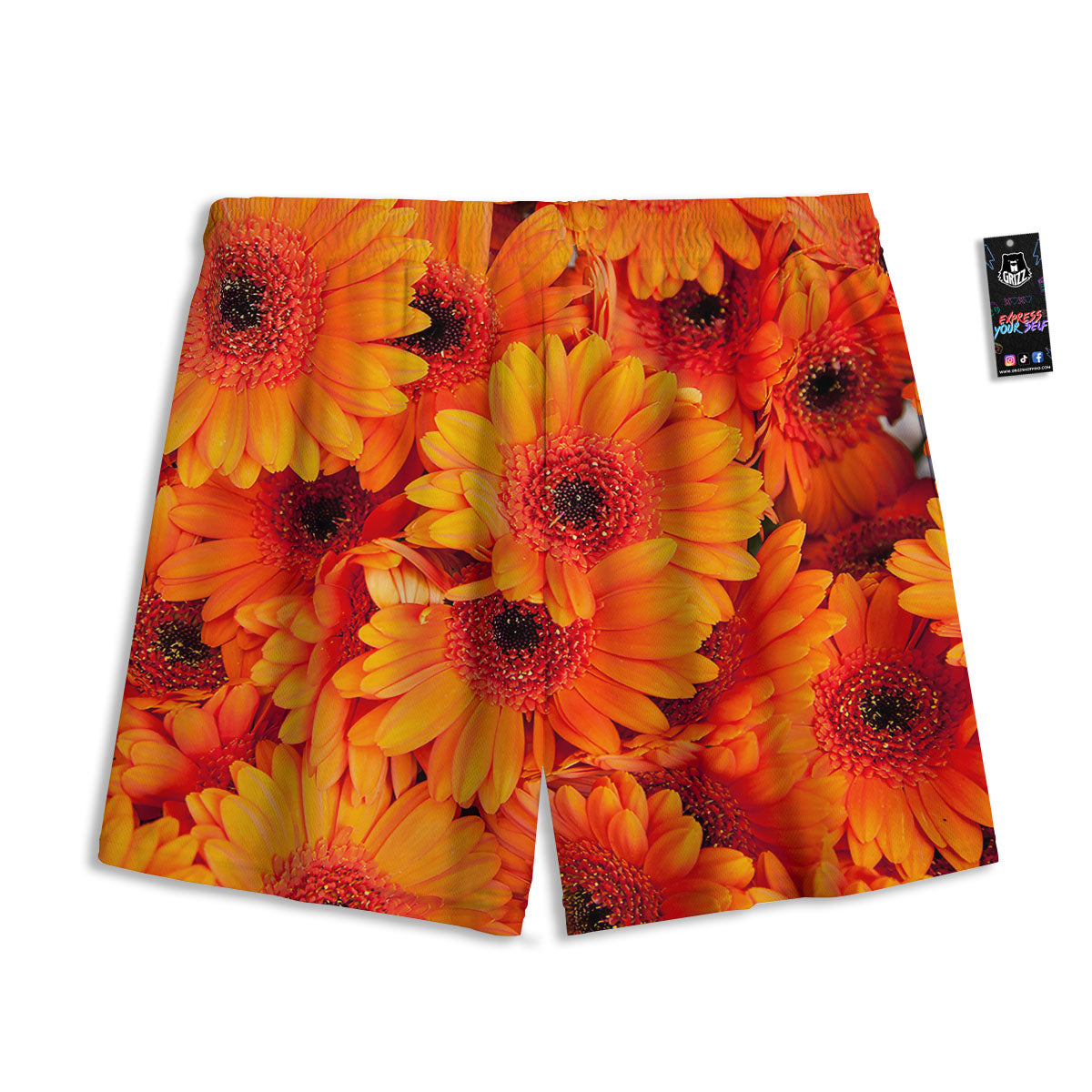 Daisy Orange Flower Print Mesh Shorts