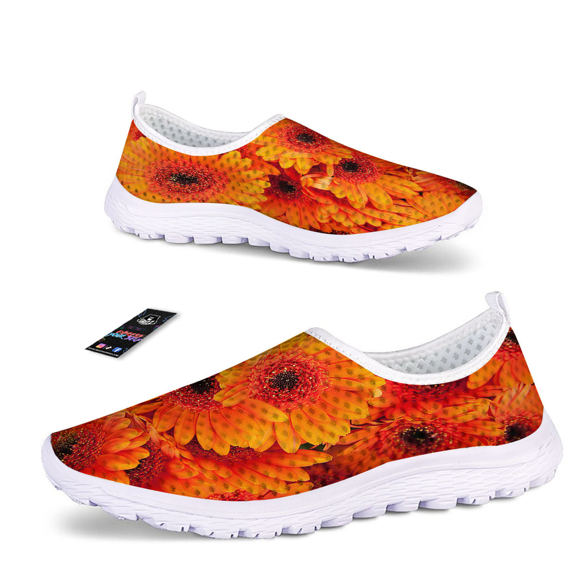 Daisy Orange Flower Print Nurse Shoes-grizzshop