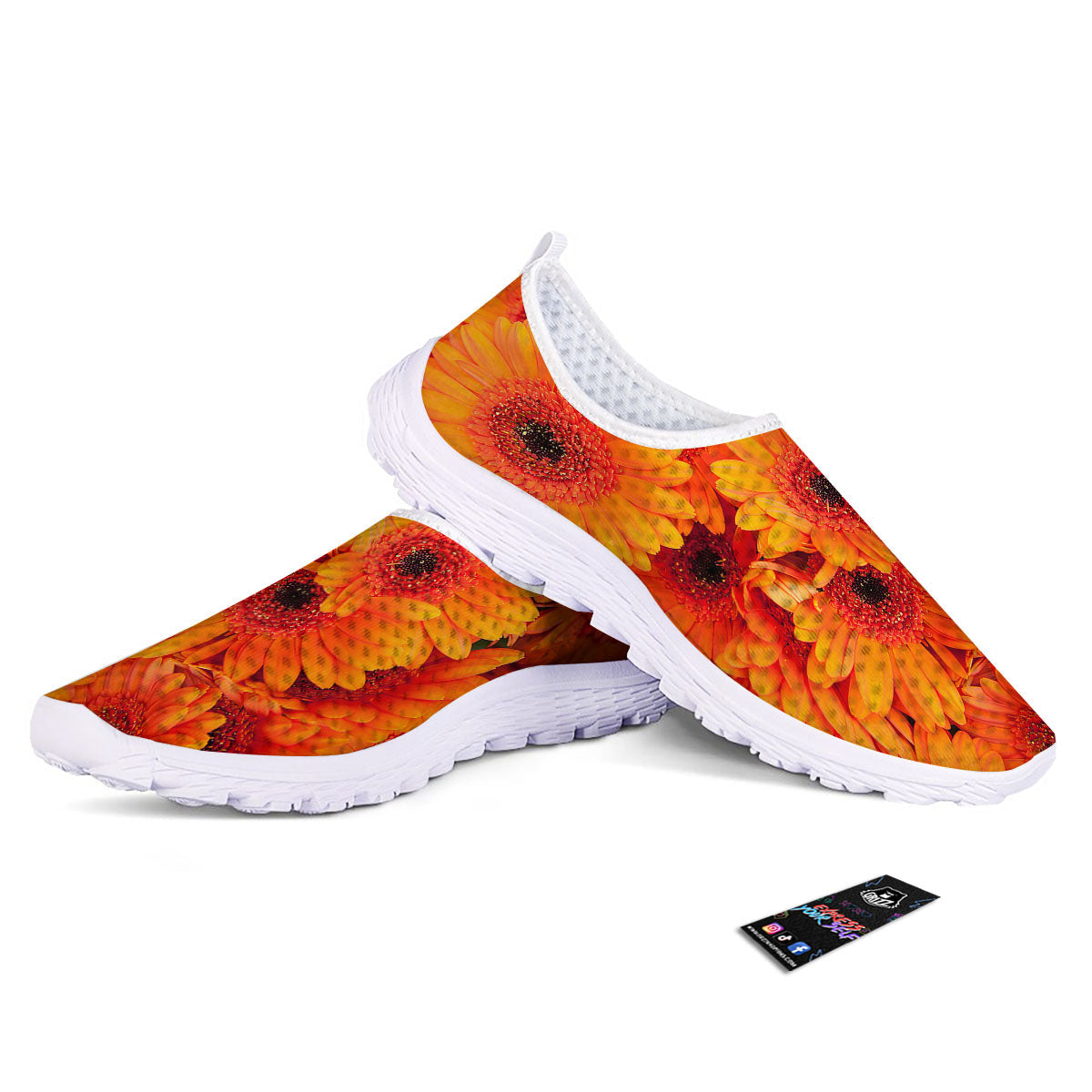 Daisy Orange Flower Print Nurse Shoes-grizzshop