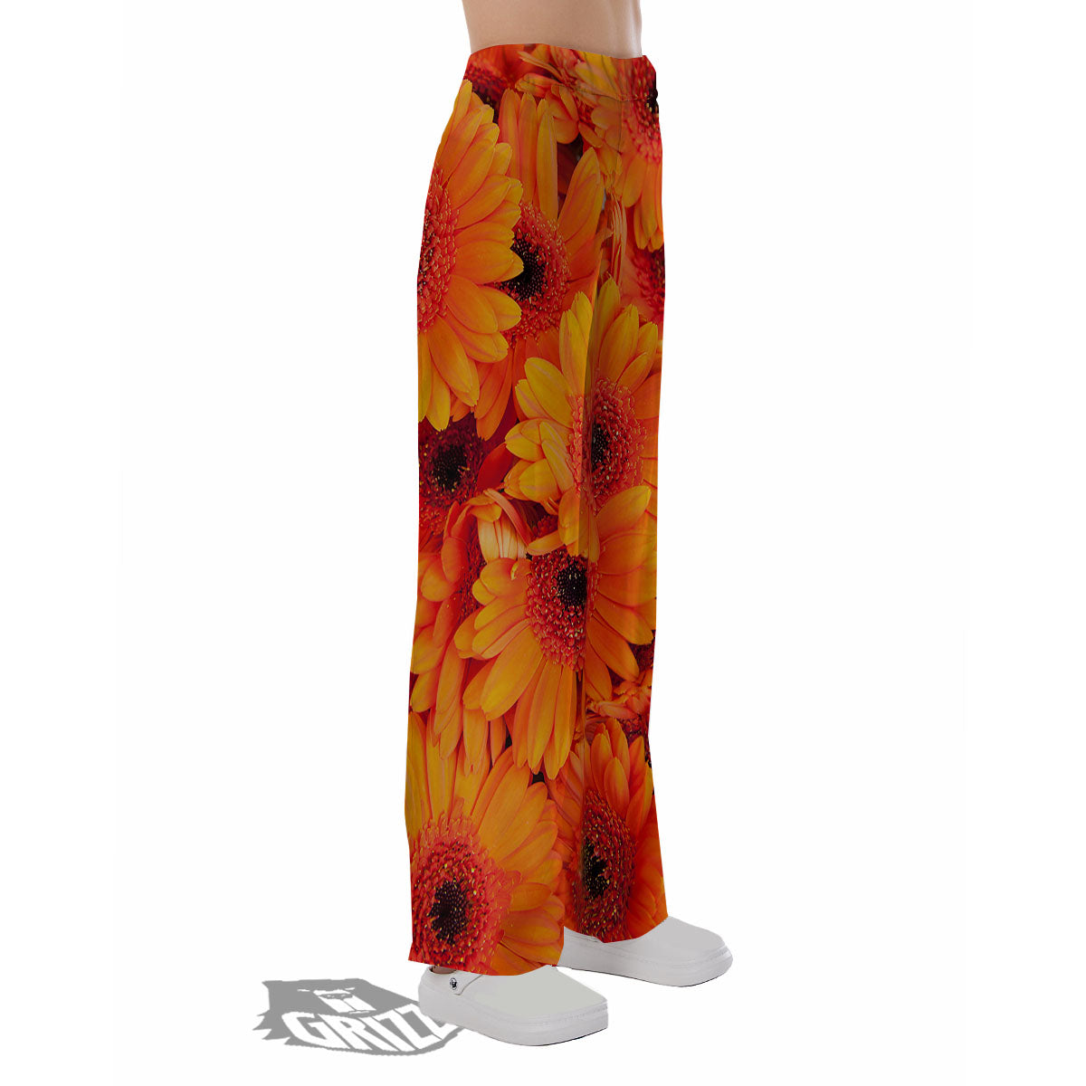 Daisy Orange Flower Print Pajama Pants-grizzshop