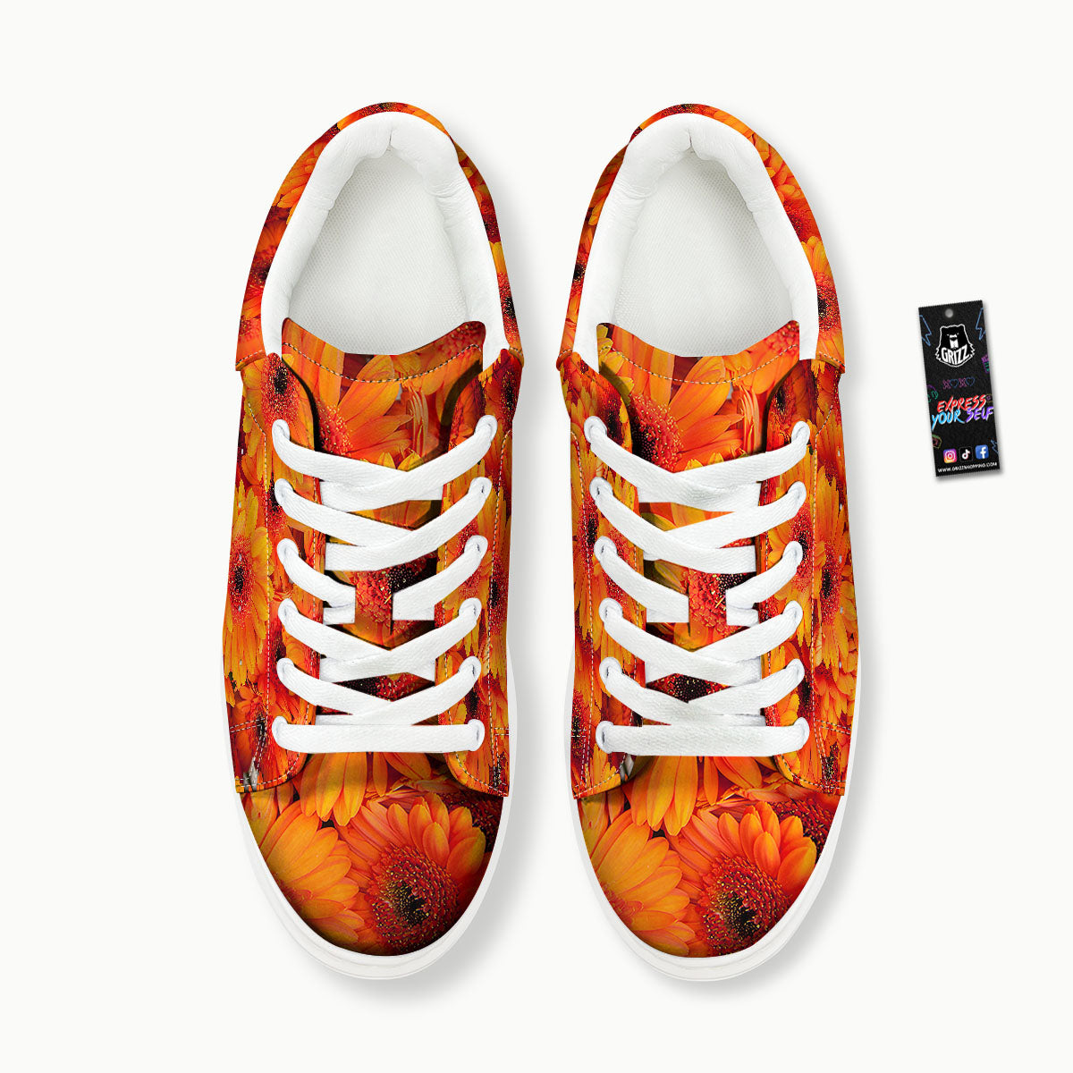 Daisy Orange Flower Print Platform Shoes-grizzshop