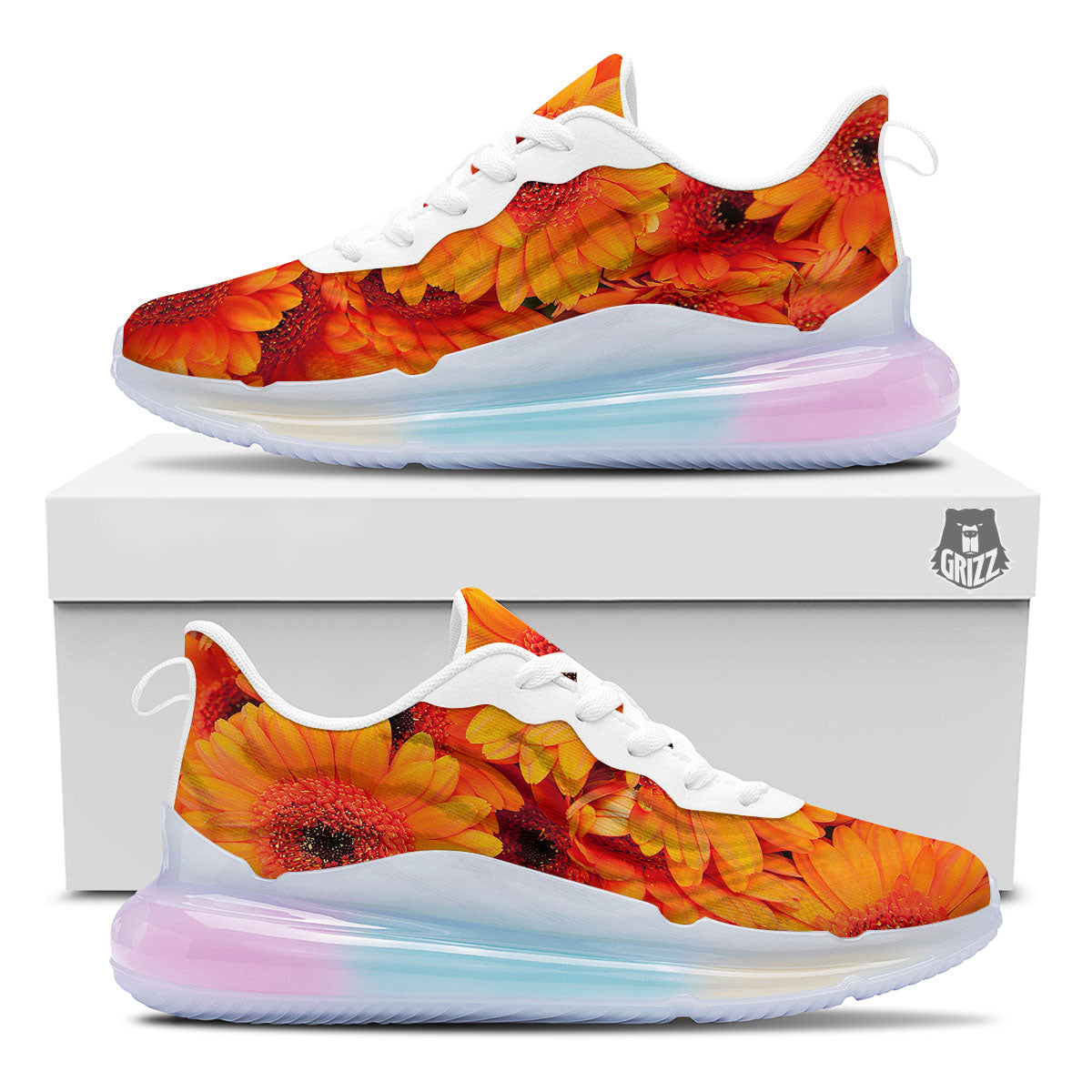 Daisy Orange Flower Print Running Sneakers-grizzshop