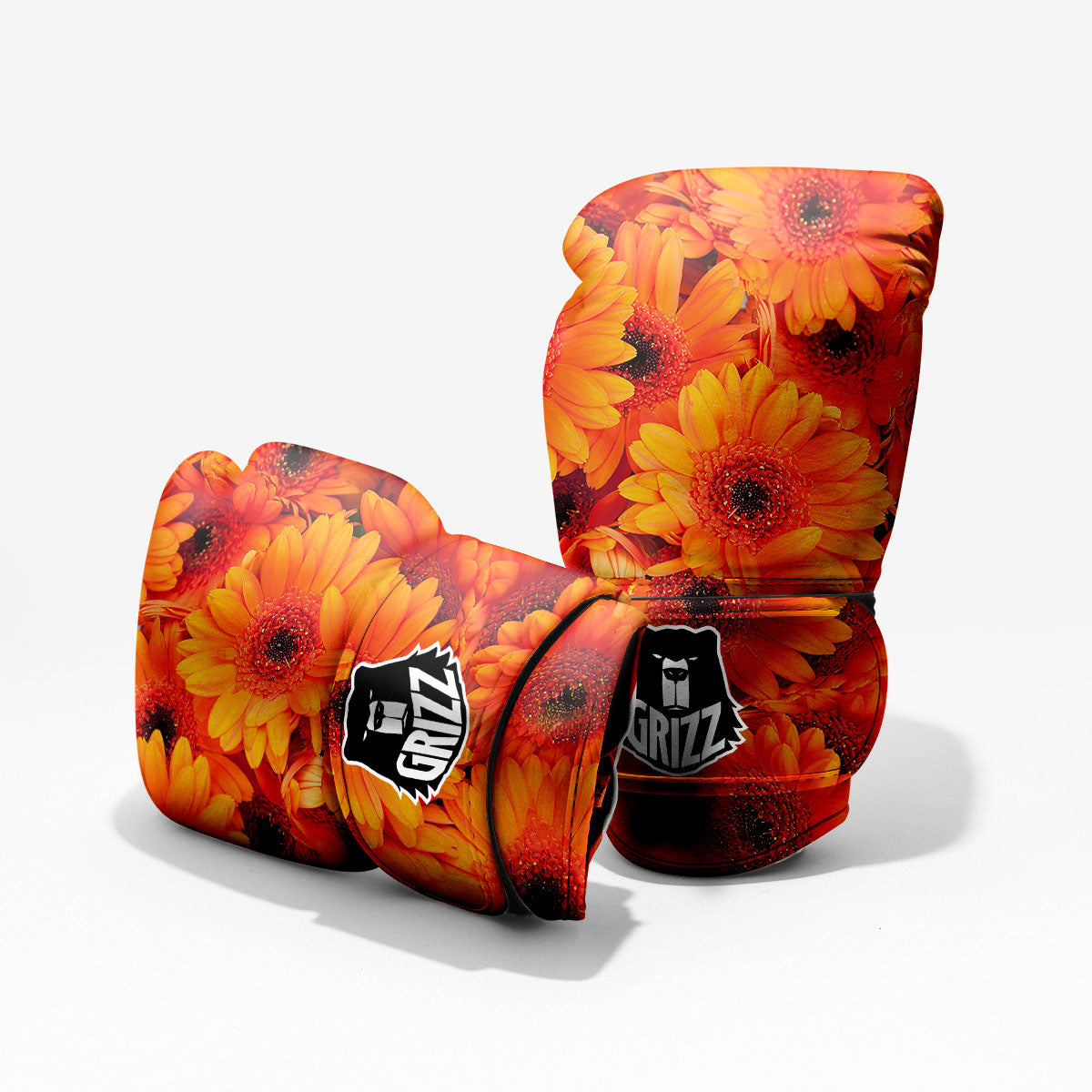 Daisy Orange Flower Print Pro Boxing Glove