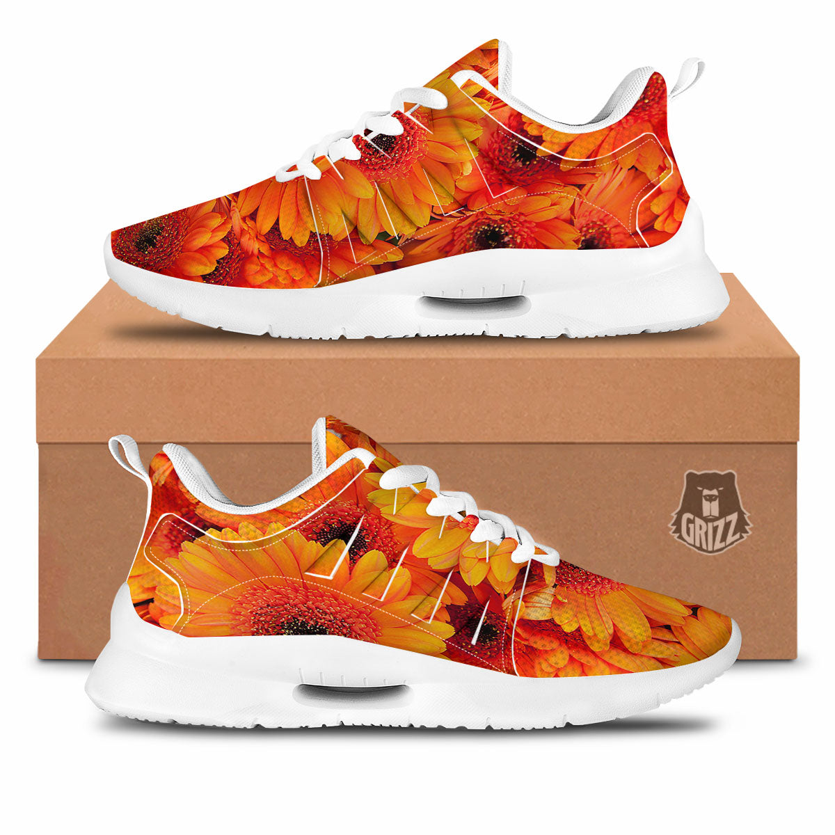 Daisy Orange Flower Print Tennis Shoes-grizzshop
