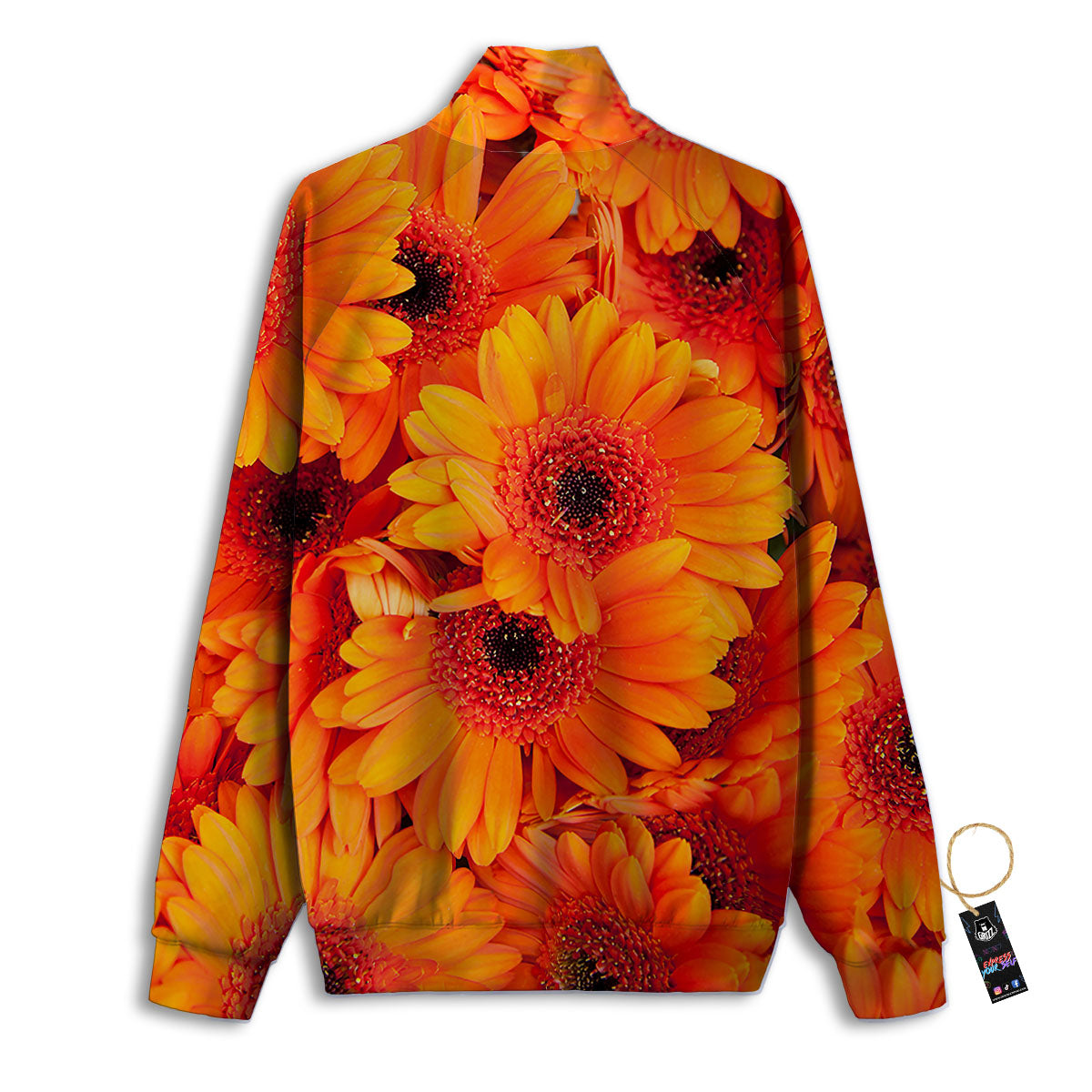 Daisy Orange Flower Print Track Jacket-grizzshop