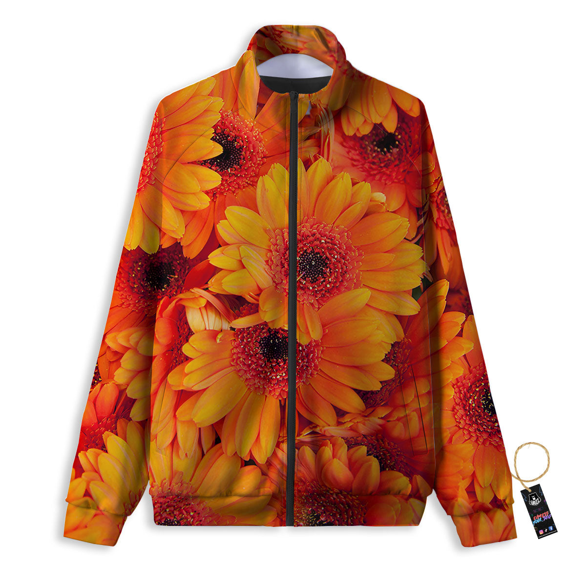 Daisy Orange Flower Print Track Jacket-grizzshop