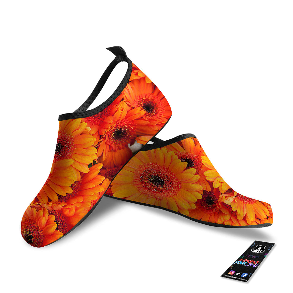 Daisy Orange Flower Print Water Shoes-grizzshop