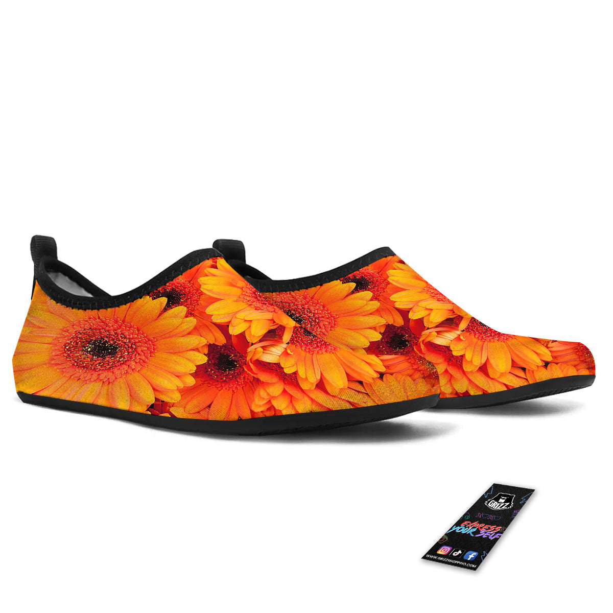 Daisy Orange Flower Print Water Shoes-grizzshop