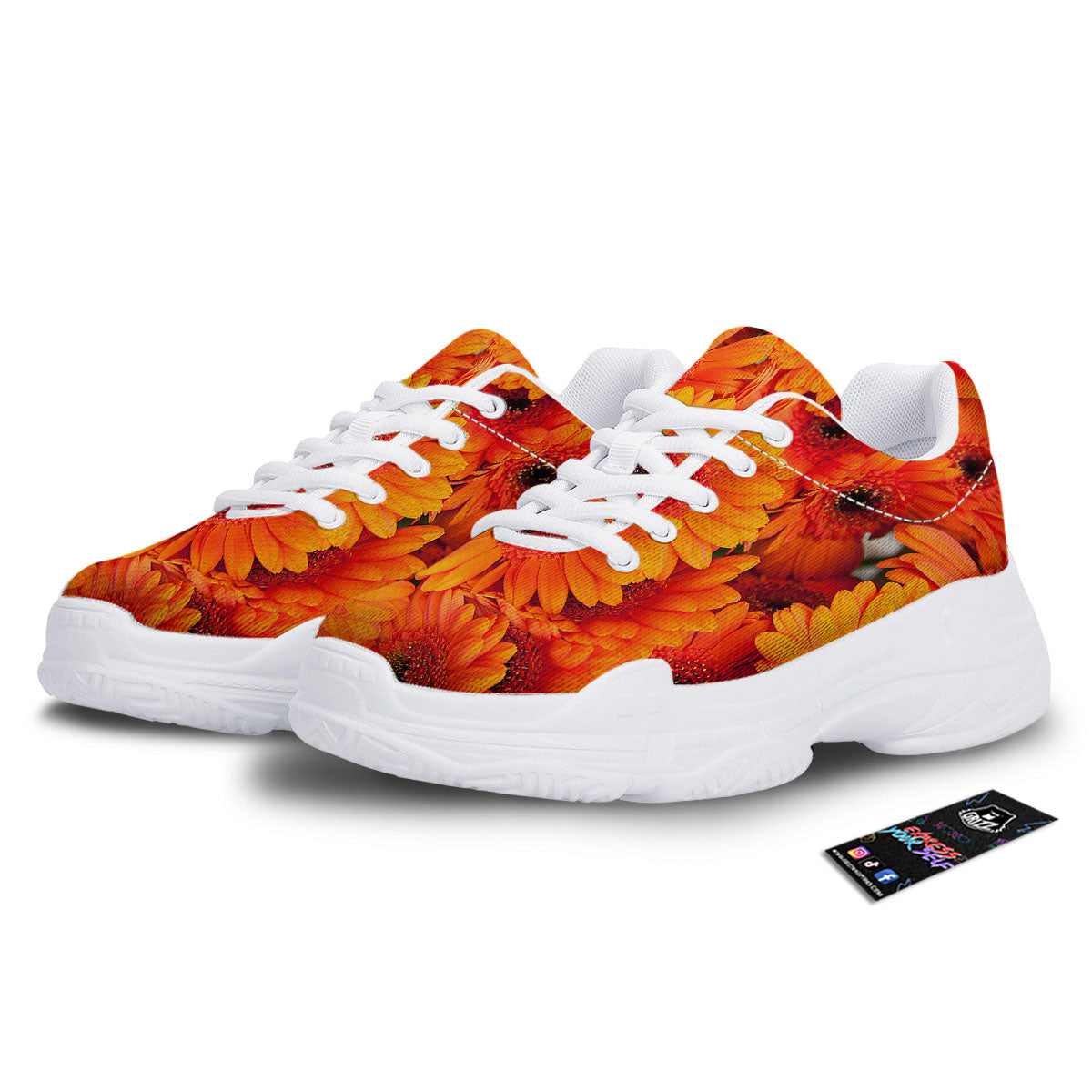 Daisy Orange Flower Print White Chunky Shoes-grizzshop