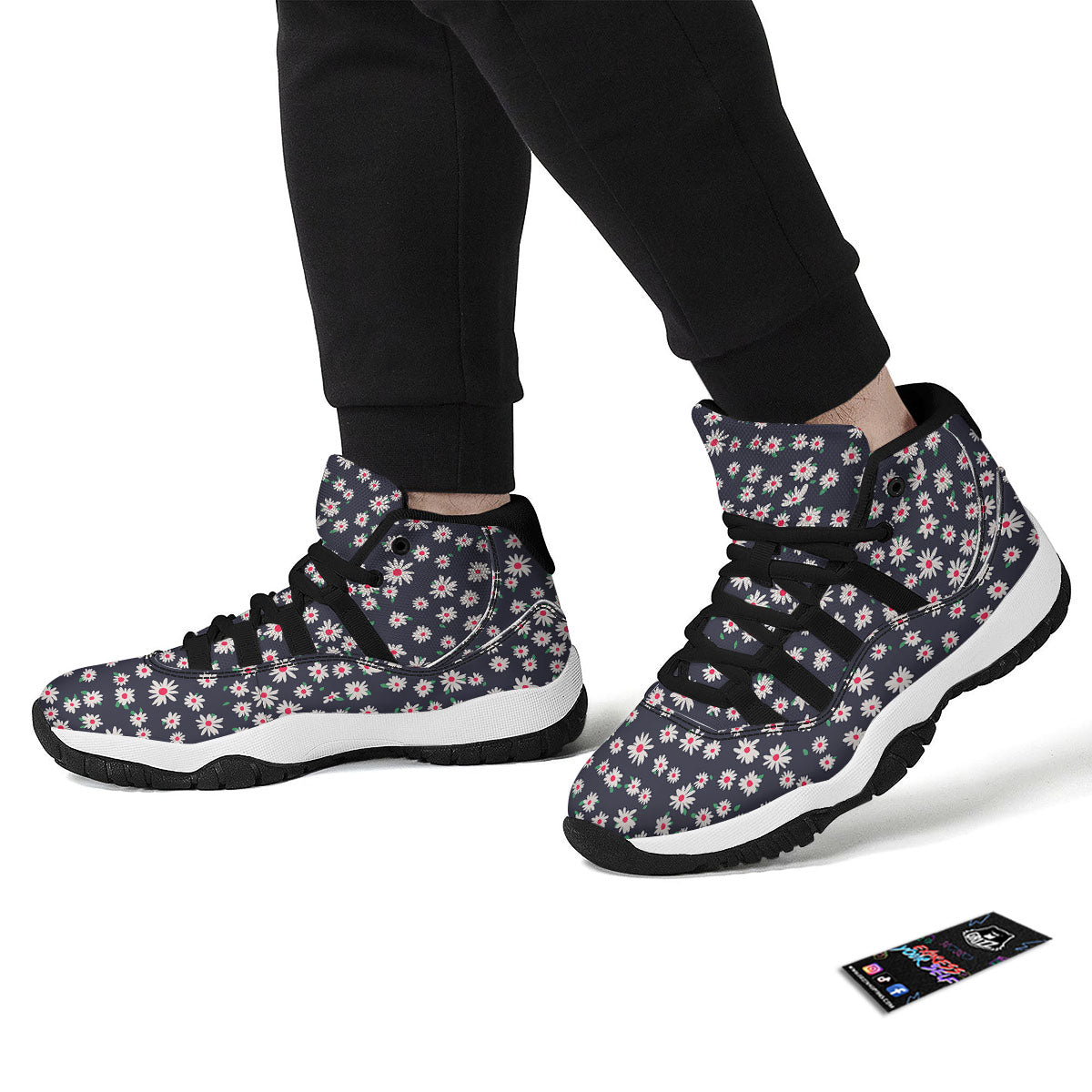 Daisy Pattern Print Black Bball Shoes-grizzshop