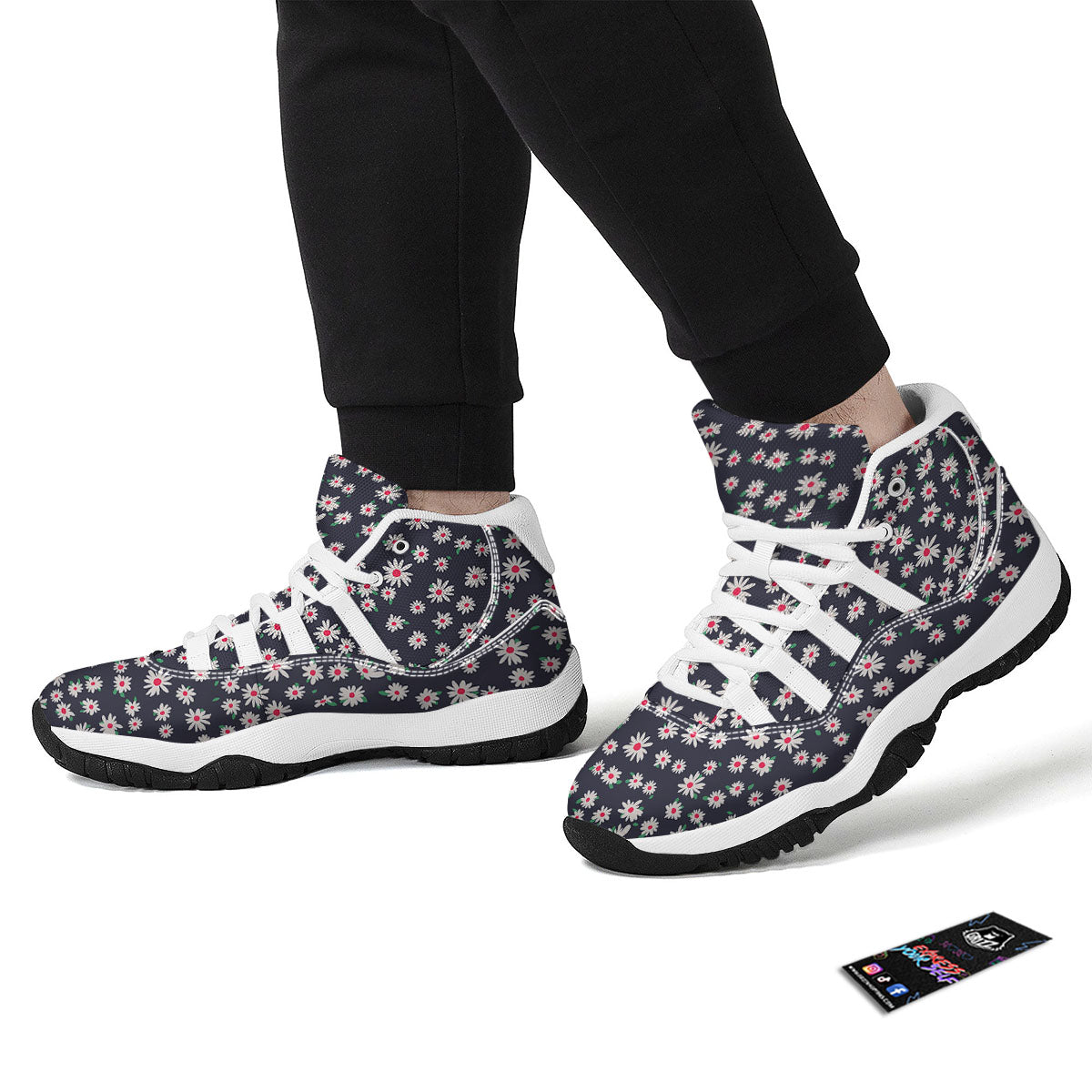 Daisy Pattern Print White Bball Shoes-grizzshop
