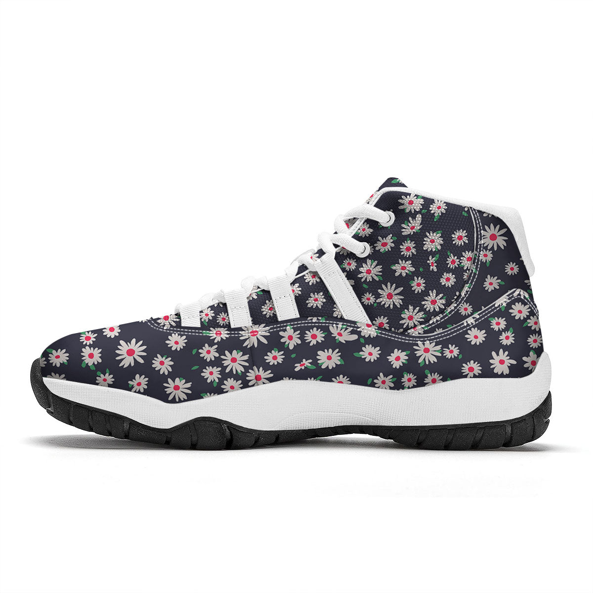 Daisy Pattern Print White Bball Shoes-grizzshop