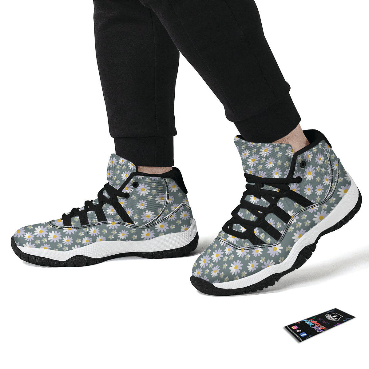 Daisy Print Black Bball Shoes-grizzshop