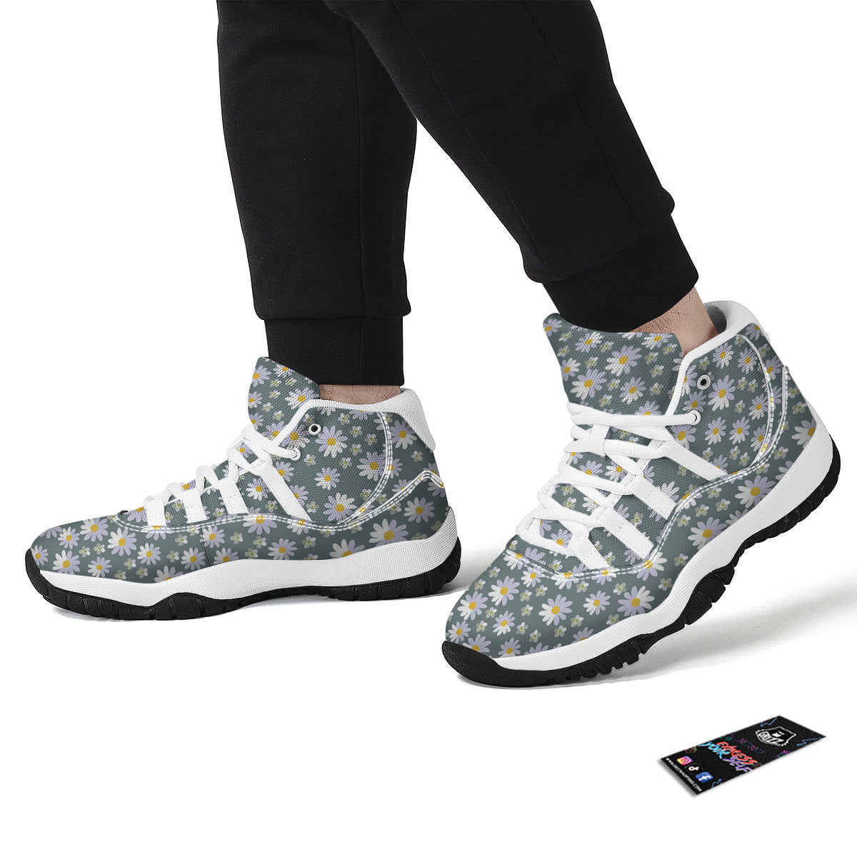 Daisy Print White Bball Shoes-grizzshop