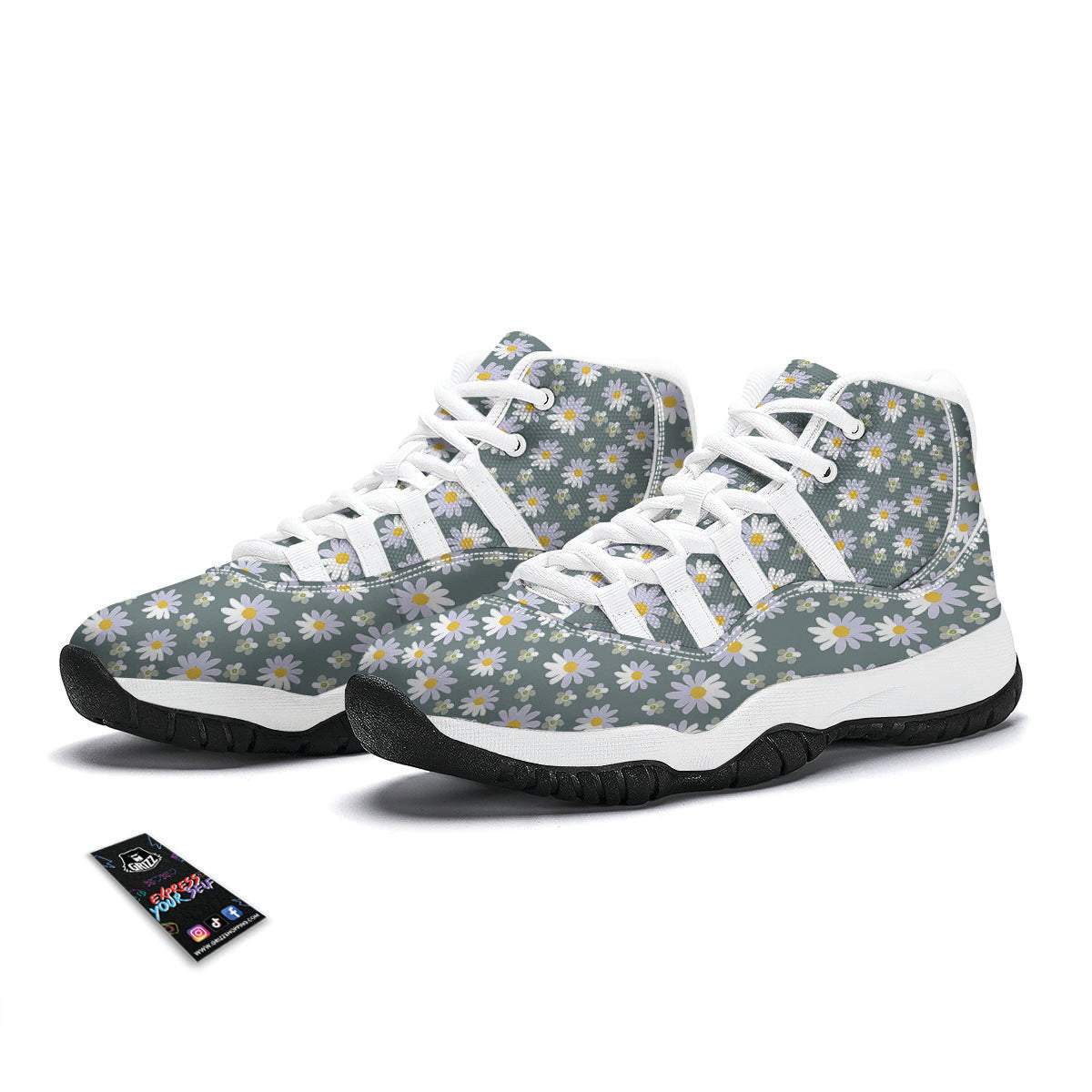 Daisy Print White Bball Shoes-grizzshop