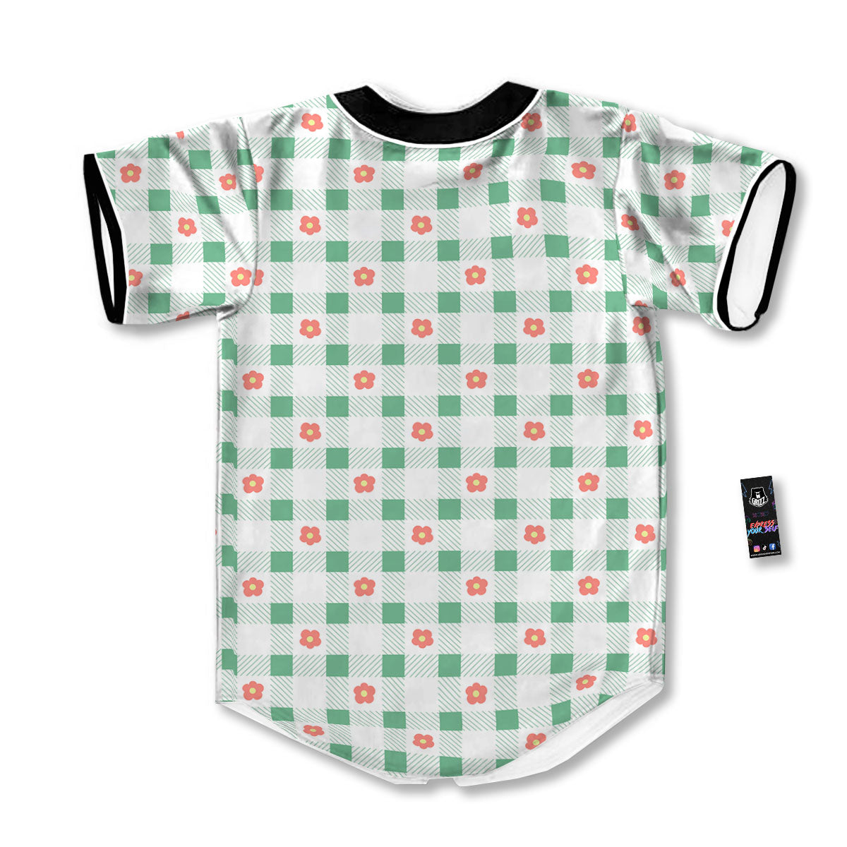 Daisy Tartan Green Print Pattern Baseball Jersey-grizzshop