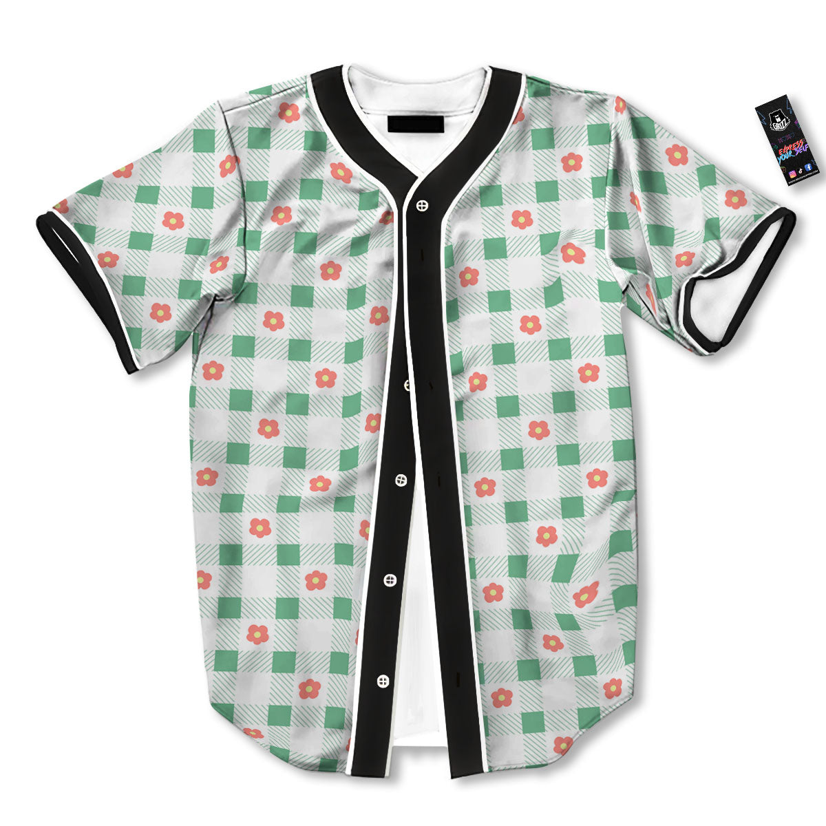 Daisy Tartan Green Print Pattern Baseball Jersey-grizzshop
