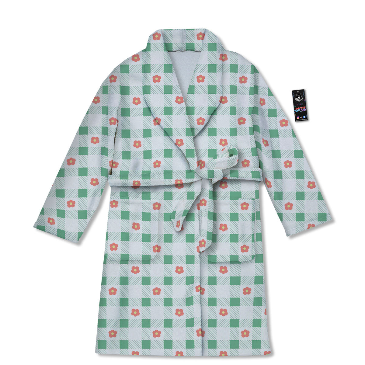 Daisy Tartan Green Print Pattern Bathrobe-grizzshop