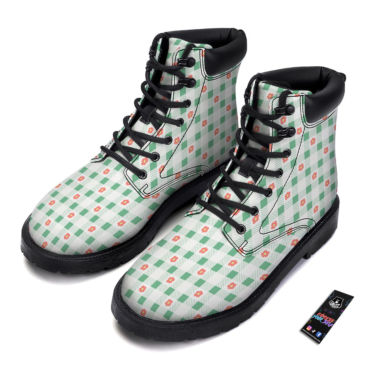 Daisy Tartan Green Print Pattern Boots-grizzshop