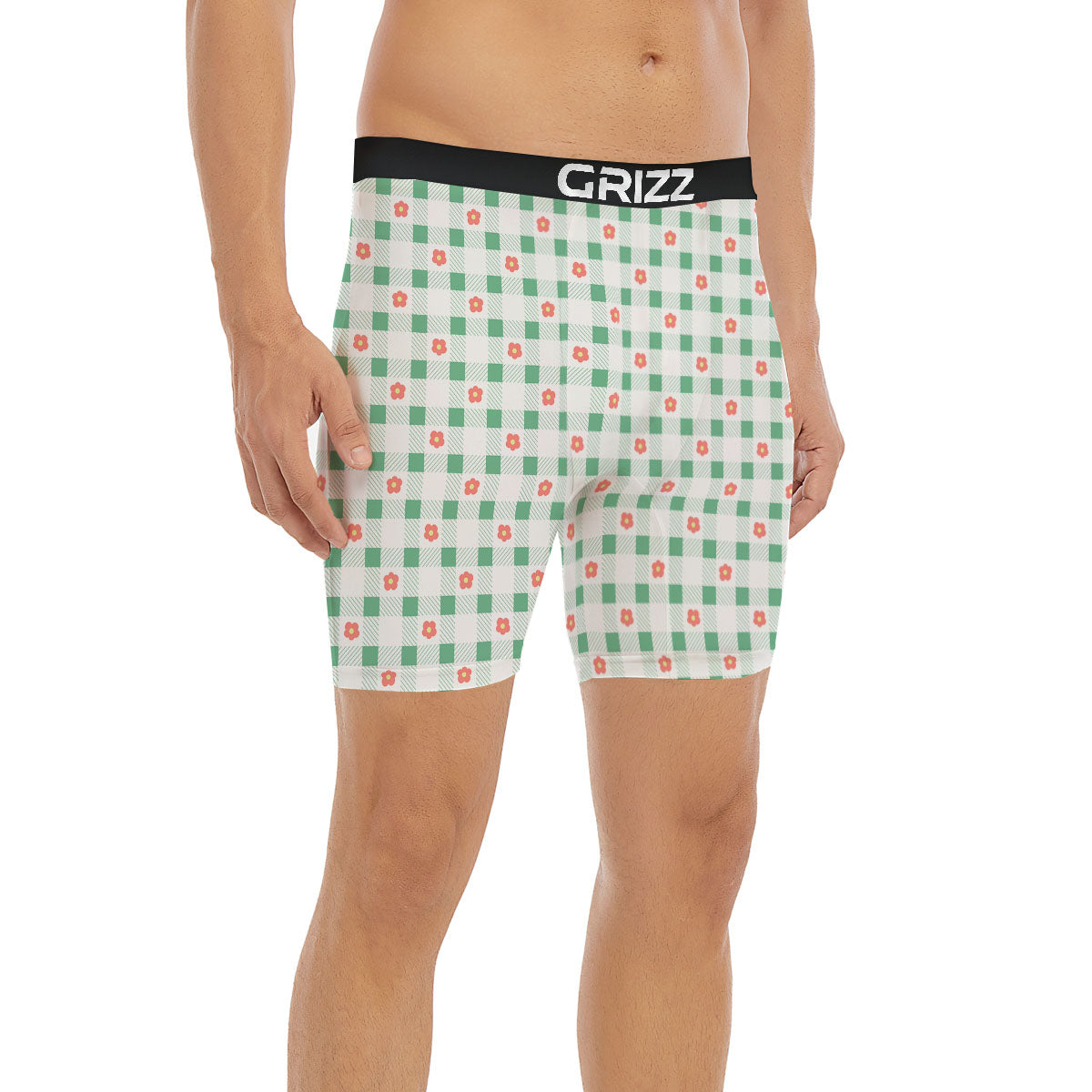 Daisy Tartan Green Print Pattern Boxer Briefs-grizzshop