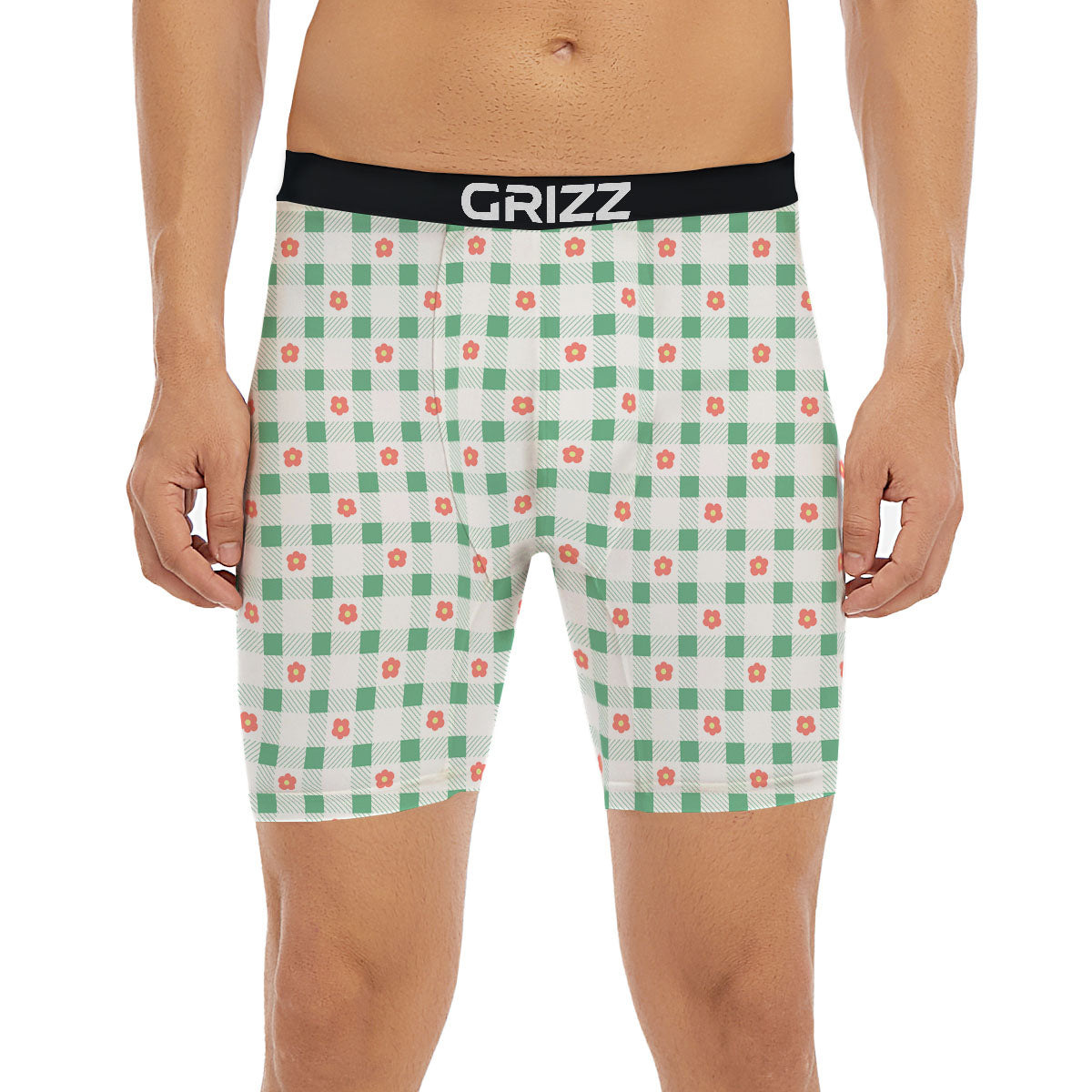 Daisy Tartan Green Print Pattern Boxer Briefs-grizzshop