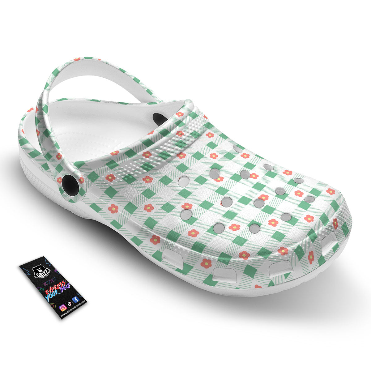 Daisy Tartan Green Print Pattern Clog-grizzshop