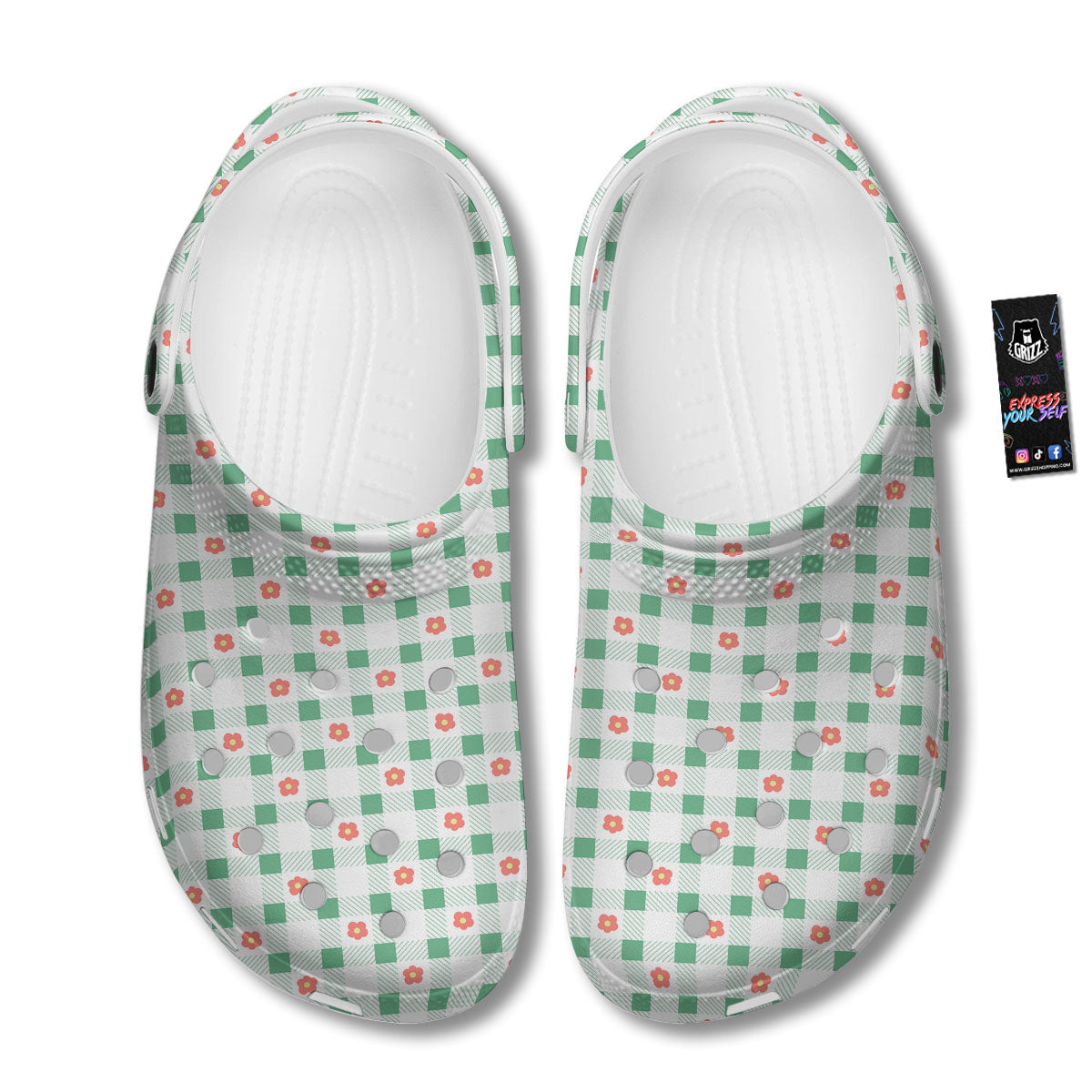 Daisy Tartan Green Print Pattern Clog-grizzshop