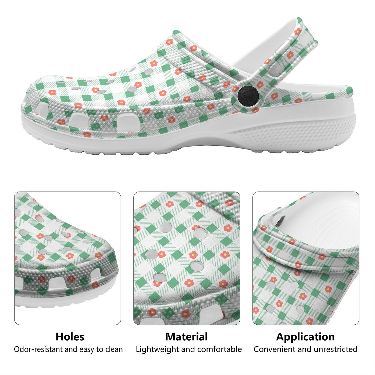 Daisy Tartan Green Print Pattern Clog-grizzshop